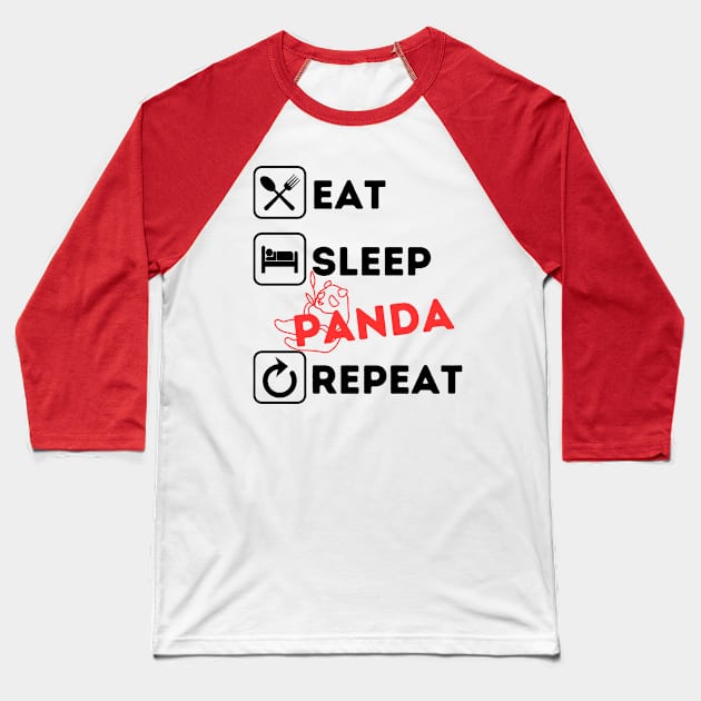 Funny eat sleep panda repeat Baseball T-Shirt by Qurax